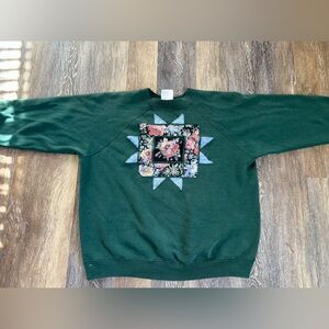 Vintage Hanes Green Sweatshirt with Floral Patch